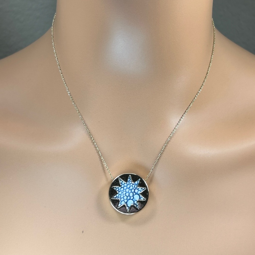 Unique Blue Sunburst Pendant Necklace
